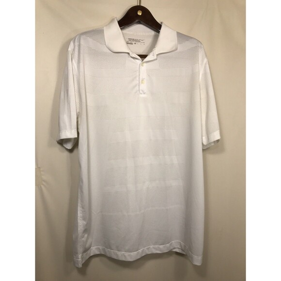 Nike Polo Shirt Mens XL White Striped Dri-Fit Golf - Picture 1 of 6